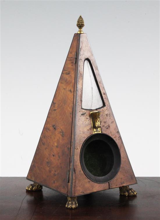 Louis Albert Desoutter. An unusual burr elm and ebony metronome, 9.5in.